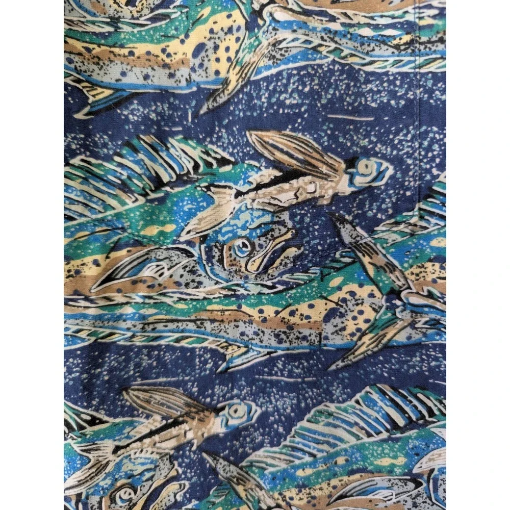 Kahala AVI Collection Mens XL Hawaiian Shirt Blue Flying Fish Cotton Hawaii - Picture 3 of 9